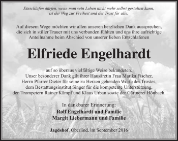 Traueranzeige von Elfriede Engelhardt von Südthüringer Presse