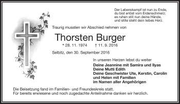 Traueranzeige von Thorsten Burger von Frankenpost