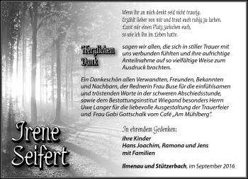 Traueranzeige von Irene Seifert von Südthüringer Presse