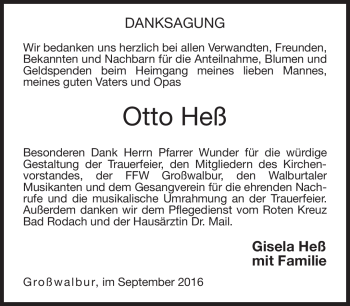 Traueranzeige von Otto Heß von Neue Presse Coburg