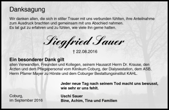 Traueranzeige von Siegfried Sauer von Neue Presse Coburg