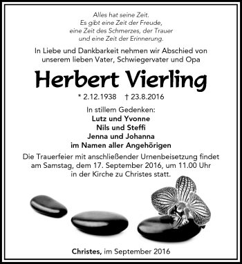 Traueranzeige von Herbert Vierling von Südthüringer Presse