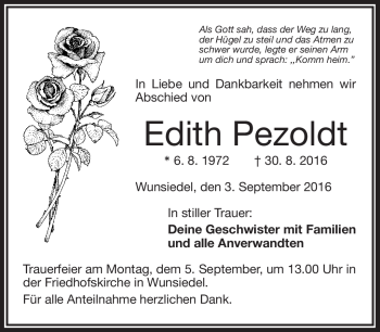Traueranzeige von Edith Pezoldt von Frankenpost