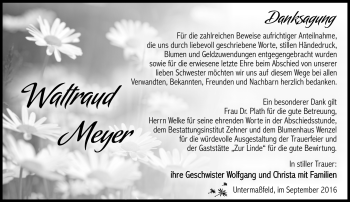 Traueranzeige von Waltraud Meyer von Südthüringer Presse