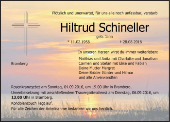 Traueranzeige von Hiltrud Schineller von Neue Presse Coburg