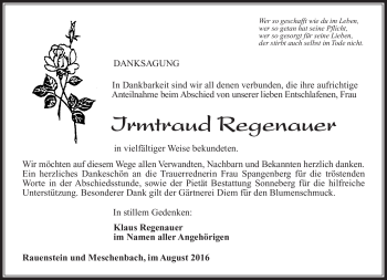Traueranzeige von Regenauer Irmgard von Südthüringer Presse