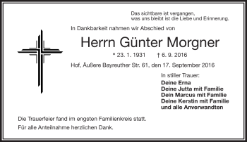 Traueranzeige von Günter Morgner von Frankenpost