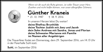 Traueranzeige von Gütnher Kraneis von Südthüringer Presse
