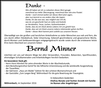 Traueranzeige von Bernd Minner von Südthüringer Presse