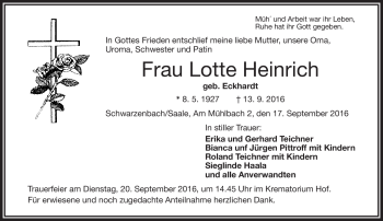 Traueranzeige von Lotte Heinrich von Frankenpost
