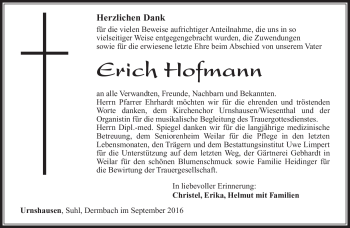 Traueranzeige von Erich Hofmann von Südthüringer Presse
