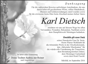 Traueranzeige von Karl Dietsch von Südthüringer Presse