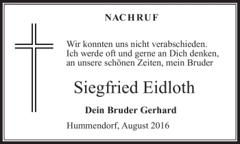 Traueranzeige von Siegfried Eidloth von Neue Presse Coburg