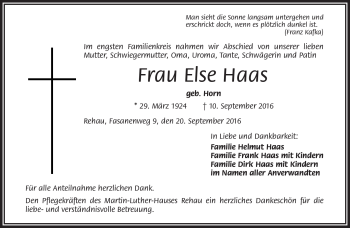 Traueranzeige von Else Haas von Frankenpost