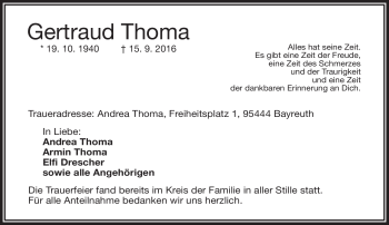 Traueranzeige von Gertraud Thoma von Frankenpost