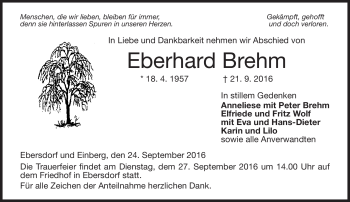 Traueranzeige von Eberhard Brehm von Neue Presse Coburg