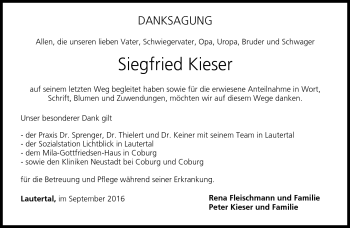 Traueranzeige von Siegfried Kieser von Neue Presse Coburg