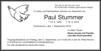 Traueranzeige von Paul Stummer von Frankenpost