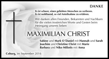 Traueranzeige von Maximilian Christ von Neue Presse Coburg