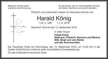 Traueranzeige von Harald König von Frankenpost