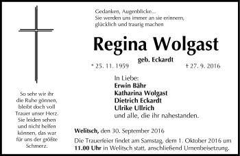 Traueranzeige von Regina Wolgast von Neue Presse Coburg