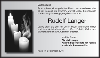 Traueranzeige von Rudolf Langer von Frankenpost