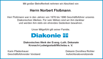 Traueranzeige von Norbert Floßmann von Neue Presse Coburg