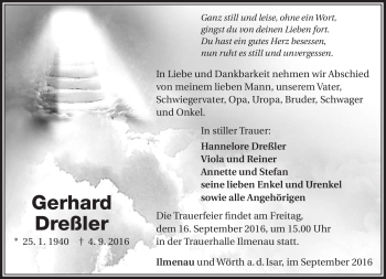 Traueranzeige von Gerhard Dreßler von Südthüringer Presse