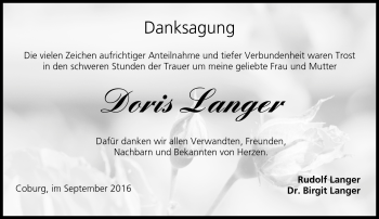 Traueranzeige von Doris Langer von Neue Presse Coburg