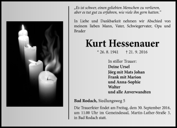 Traueranzeige von Kurt Hessenauer von Südthüringer Presse