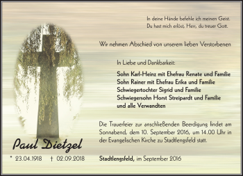 Traueranzeige von Paul Dietzel von Südthüringer Presse