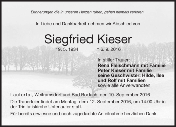 Traueranzeige von Siegfried Kieser von Neue Presse Coburg