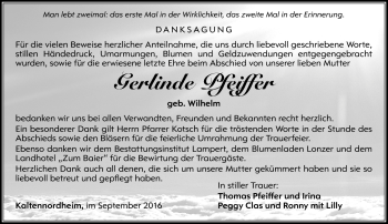 Traueranzeige von Gerlinde Pfeiffer von Südthüringer Presse