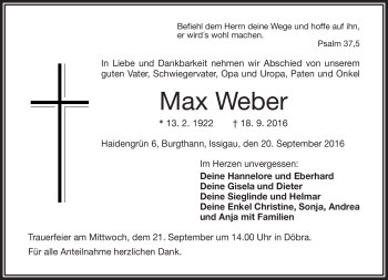 Traueranzeige von Max Weber von Frankenpost