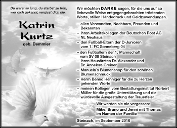 Traueranzeige von Katrin Kurtz von Südthüringer Presse