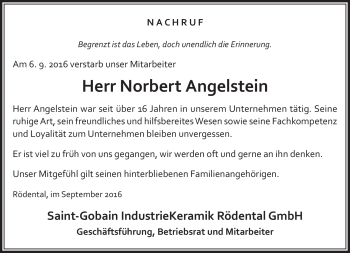 Traueranzeige von Norbert Angelstein von Neue Presse Coburg