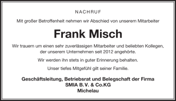 Traueranzeige von Frank Misch von Neue Presse Coburg