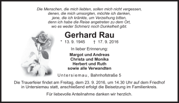 Traueranzeige von Gerhard Rau von Neue Presse Coburg