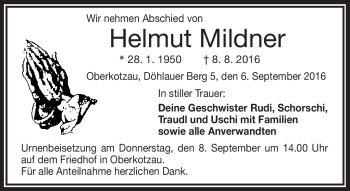 Traueranzeige von Helmut Mildner von Frankenpost