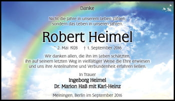 Traueranzeige von Robert Heimel von Südthüringer Presse