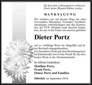 Traueranzeige von Dieter Portz von Südthüringer Presse