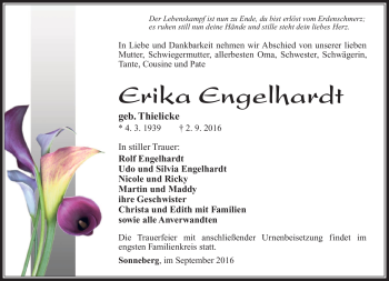 Traueranzeige von Erika Engelhardt von Südthüringer Presse