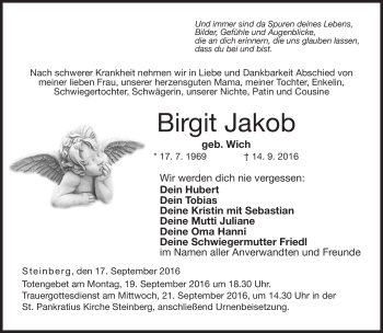 Traueranzeige von Birgit Jakob von Neue Presse Coburg