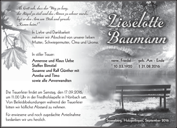 Traueranzeige von Susanne Baumann von Südthüringer Presse