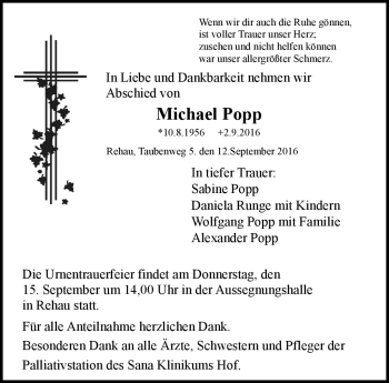 Traueranzeige von Michael Popp von Frankenpost