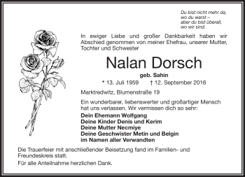 Traueranzeige von Nalan Dorsch von Frankenpost