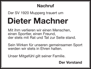 Traueranzeige von Machner Dieter von Südthüringer Presse
