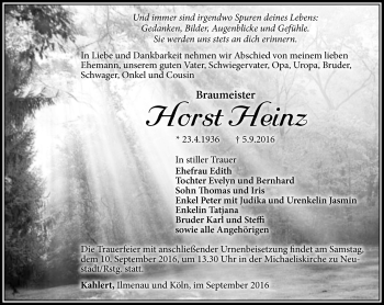 Traueranzeige von Horst Heinz von Südthüringer Presse