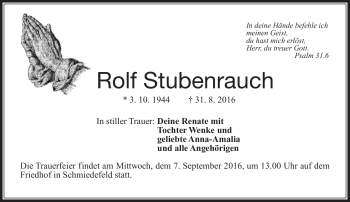 Traueranzeige von Rolf Stubenrauch von Südthüringer Presse