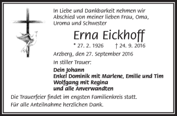 Traueranzeige von Erna Eickhoff von Frankenpost